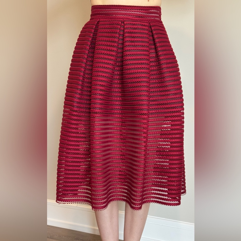 Red Ribbed A-Line Midi Skirt for Cocktail Events